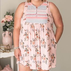 NWT FLORAL BABYDOLL FIT PINK BLUE SUMMER DRESS 1x